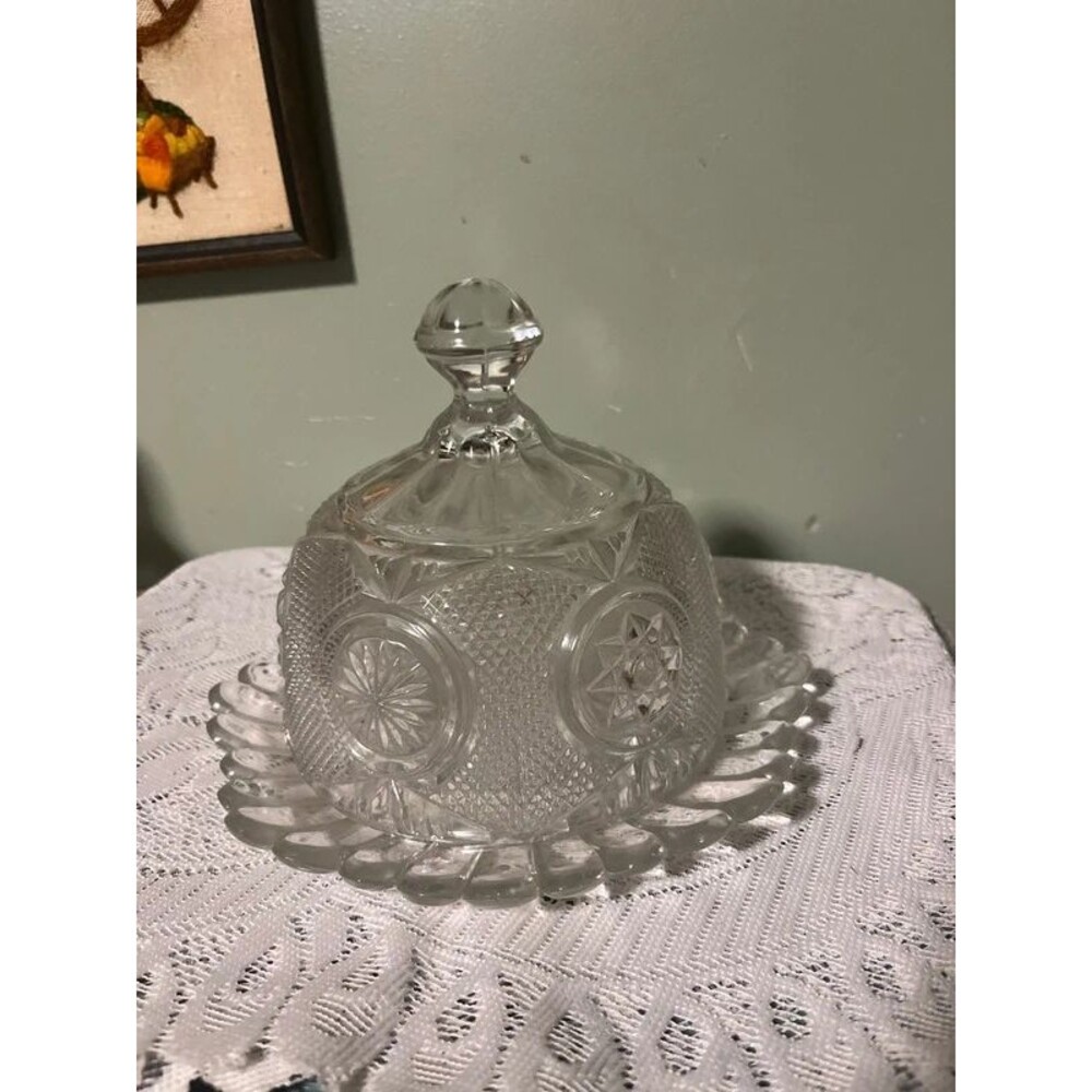 Antique Pressed Glass Butter Dish with Dome Lid